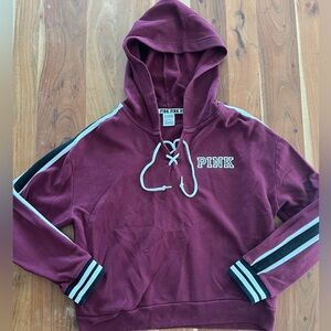 Victoria’s Secret PINK Lace Up V-Neck Hooded Sweatshirt